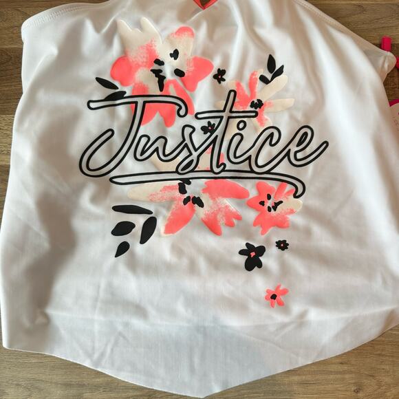 Justice Girls Swimsuit Tankini Top Size Large 12/14 White Pink Floral Adjustable - Picture 4 of 9
